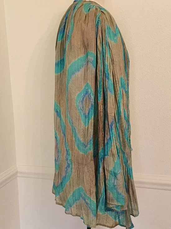 Sister Max Flared Sleeve Silk Bohemian Pleated Top Cardigan Medium Dyed Design - Picture 6 of 12